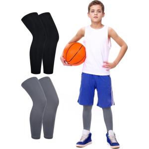 imageRoadbox Kids Long Leg Sleeve 2 Pairs NonSlip Protection Knee Compression Leg Sleeves for Youth Boy Girl Basketball FootballBlacksilver Gray