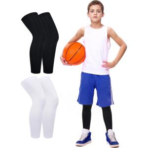 imageRoadbox Kids Long Leg Sleeve 2 Pairs NonSlip Protection Knee Compression Leg Sleeves for Youth Boy Girl Basketball FootballBlackwhite