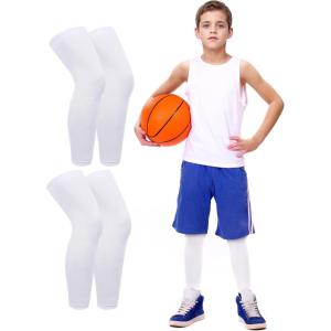 imageRoadbox Kids Long Leg Sleeve 2 Pairs NonSlip Protection Knee Compression Leg Sleeves for Youth Boy Girl Basketball FootballWhitewhite