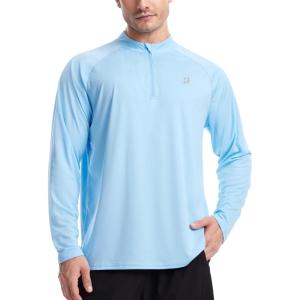 imageRoadbox Mens 14 Zip Pullover Long Sleeve UPF 50 UV Sun Protection Shirts Swim Rash Guard Tops for Running FishingLight Blue