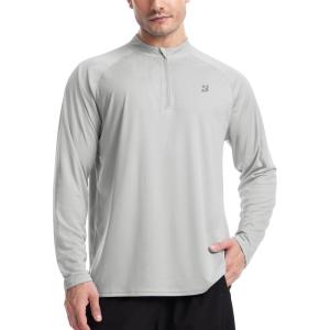 imageRoadbox Mens 14 Zip Pullover Long Sleeve UPF 50 UV Sun Protection Shirts Swim Rash Guard Tops for Running FishingLight Gray