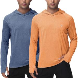 imageRoadbox Mens Long Sleeve Sun Shirts 2 Pack UPF 50 UV Protection Hoodie Shirt for Fishing Hiking Running Workout Swim2 Pack Deep Gray Blueorange