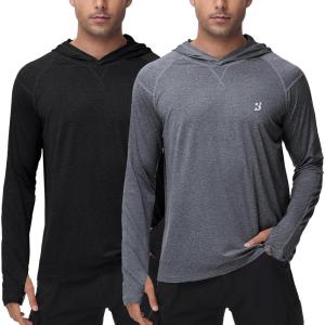 imageRoadbox Mens Long Sleeve Sun Shirts 2 Pack UPF 50 UV Protection Hoodie Shirt for Fishing Hiking Running Workout Swim2 Pack Grayish Backdark Gray
