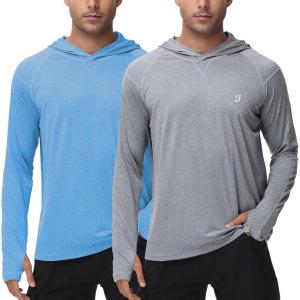 imageRoadbox Mens Long Sleeve Sun Shirts 2 Pack UPF 50 UV Protection Hoodie Shirt for Fishing Hiking Running Workout Swim2 Pack Light Gray Bluegray