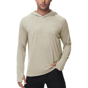 imageRoadbox Mens UPF 50 Fishing Shirts Long Sleeve UV Sun Hoodie Hiking Running Swim Athletic Workout ShirtA02gray Khaki