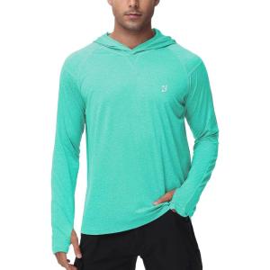 imageRoadbox Mens UPF 50 Fishing Shirts Long Sleeve UV Sun Hoodie Hiking Running Swim Athletic Workout ShirtA02light Gray Green