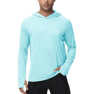 imageRoadbox Mens UPF 50 Fishing Shirts Long Sleeve UV Sun Hoodie Hiking Running Swim Athletic Workout ShirtA02light Water Blue