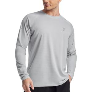imageRoadbox Mens UPF 50 Swim Rash Guard Long Sleeve UV Sun Protection SPF Water Shirts Quick Dry for Outdoor Fishing Hiking Light Gray