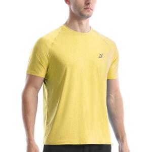 imageRoadbox Swim Shirts Short Sleeve for Men Sun Protection UPF 50 Fishing Rash Guard UV Gym Workout Shirt for Running OutdoorYellow