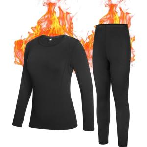 imageRoadbox Thermal Underwear for Women  Long Johns Fleece Lined Top ampamp Bottom Sets Skiing Base Layer Cold Weather WinterBalck