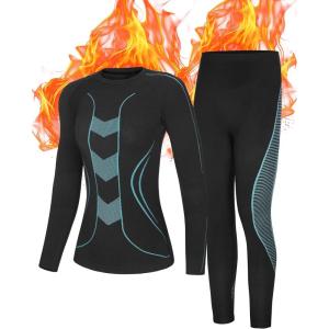 imageRoadbox Thermal Underwear for Women  Long Johns Fleece Lined Top ampamp Bottom Sets Skiing Base Layer Cold Weather WinterBalck Blue