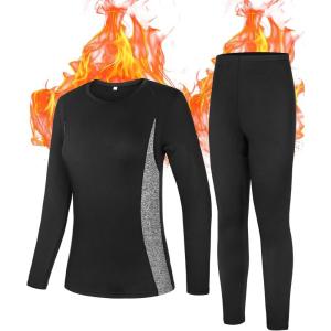 imageRoadbox Thermal Underwear for Women  Long Johns Fleece Lined Top ampamp Bottom Sets Skiing Base Layer Cold Weather WinterBalck Dark Gray