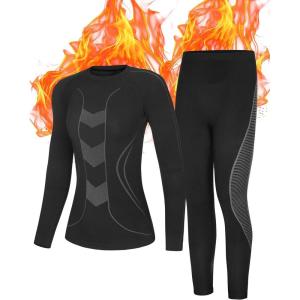 imageRoadbox Thermal Underwear for Women  Long Johns Fleece Lined Top ampamp Bottom Sets Skiing Base Layer Cold Weather WinterBalck Gray