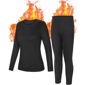 imageRoadbox Thermal Underwear for Women  Long Johns Fleece Lined Top ampamp Bottom Sets Skiing Base Layer Cold Weather WinterBalckbalck1