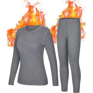 imageRoadbox Thermal Underwear for Women  Long Johns Fleece Lined Top ampamp Bottom Sets Skiing Base Layer Cold Weather WinterGray