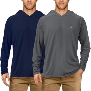 imageRoadbox UPF 50 Fishing Shirts for Men Long Sleeve UV Sun Protection Hoodie Outdoor Hiking Running Swimming Rash Guard2 Packdark Bluegray