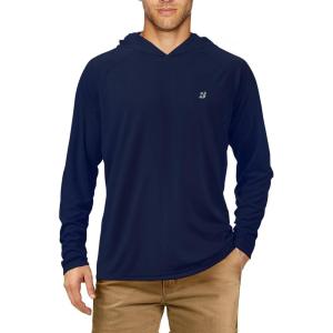 imageRoadbox UPF 50 Fishing Shirts for Men Long Sleeve UV Sun Protection Hoodie Outdoor Hiking Running Swimming Rash GuardNo Thumb Holedark Blue