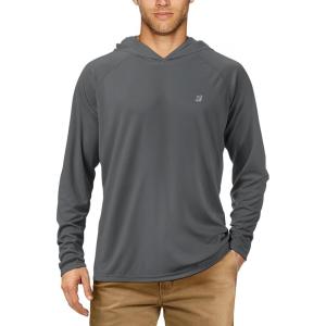 imageRoadbox UPF 50 Fishing Shirts for Men Long Sleeve UV Sun Protection Hoodie Outdoor Hiking Running Swimming Rash GuardNo Thumb Holedark Gray