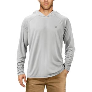 imageRoadbox UPF 50 Fishing Shirts for Men Long Sleeve UV Sun Protection Hoodie Outdoor Hiking Running Swimming Rash GuardNo Thumb Holegray