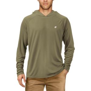imageRoadbox UPF 50 Fishing Shirts for Men Long Sleeve UV Sun Protection Hoodie Outdoor Hiking Running Swimming Rash GuardNo Thumb Holekhaki