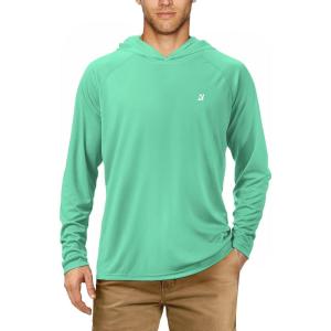 imageRoadbox UPF 50 Fishing Shirts for Men Long Sleeve UV Sun Protection Hoodie Outdoor Hiking Running Swimming Rash GuardNo Thumb Holemint Green