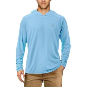 imageRoadbox UPF 50 Fishing Shirts for Men Long Sleeve UV Sun Protection Hoodie Outdoor Hiking Running Swimming Rash GuardNo Thumb Holepale Blue