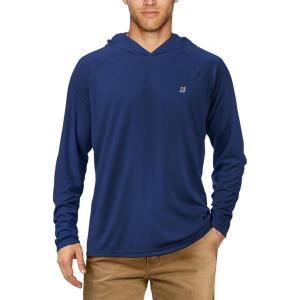imageRoadbox UPF 50 Fishing Shirts for Men Long Sleeve UV Sun Protection Hoodie Outdoor Hiking Running Swimming Rash GuardNo Thumb Holesea Blue