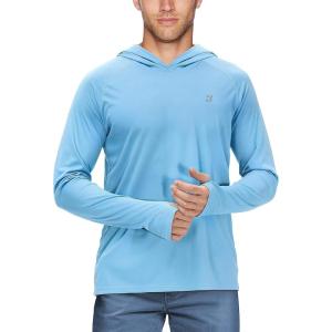 imageRoadbox UPF 50 Fishing Shirts for Men Long Sleeve UV Sun Protection Hoodie Outdoor Hiking Running Swimming Rash GuardThumb Holelight Blue