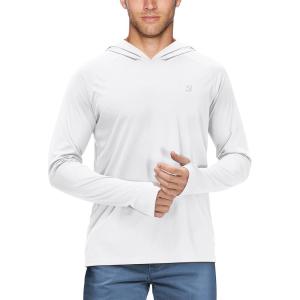imageRoadbox UPF 50 Fishing Shirts for Men Long Sleeve UV Sun Protection Hoodie Outdoor Hiking Running Swimming Rash GuardThumb Holewhite