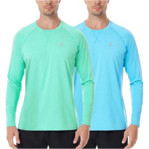 imageRoadbox UPF 50 Sun Shirts for Men UV Protection Long Sleeve Swim Shirt Lightweight Rash Guard for Fishing Hiking Running2 Pack  Cation Greenblue
