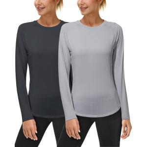 imageRoadbox Womens Long Sleeve UV Sun Shirts UPF 50 Workout Swim Rash Guard Tops2 Packdark Gray light Silver Gray