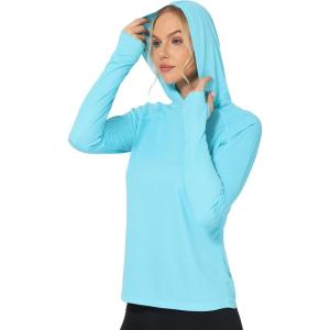 imageRoadbox Womens Sun Protection Hoodie UPF 50 Long Sleeve Hiking Fishing Hooded Shirt UV Rash Guard for WomenBlue