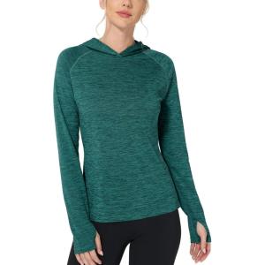 imageRoadbox Womens Sun Protection Hoodie UPF 50 Long Sleeve Hiking Fishing Hooded Shirt UV Rash Guard for WomenDark Green