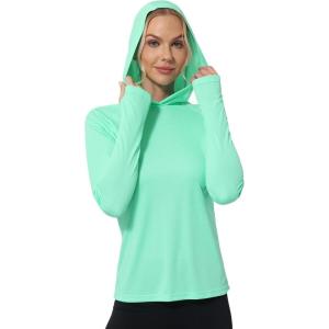 imageRoadbox Womens Sun Protection Hoodie UPF 50 Long Sleeve Hiking Fishing Hooded Shirt UV Rash Guard for WomenGreen