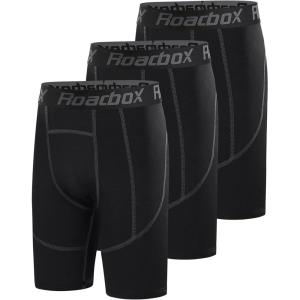 imageRoadbox Youth Boys Compression Shorts  Spandex Athletic Kids Running Compression Underwear for Basketball Baseball SoccerBlack