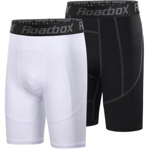 imageRoadbox Youth Boys Compression Shorts  Spandex Athletic Kids Running Compression Underwear for Basketball Baseball SoccerBlackwhite