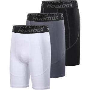 imageRoadbox Youth Boys Compression Shorts  Spandex Athletic Kids Running Compression Underwear for Basketball Baseball SoccerBlackwhitegray