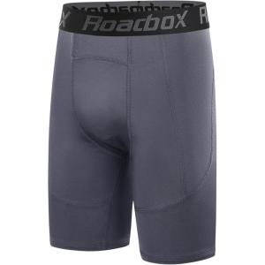 imageRoadbox Youth Boys Compression Shorts  Spandex Athletic Kids Running Compression Underwear for Basketball Baseball SoccerGrey