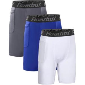 imageRoadbox Youth Boys Compression Shorts  Spandex Athletic Kids Running Compression Underwear for Basketball Baseball SoccerWhitegrayblue