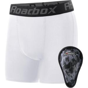 imageRoadbox Youth Boys Compression Shorts Kids Baseball Cup Underwear Football Boxer Briefs with Soft Protective Athletic Cup1 Pack White1 Cup
