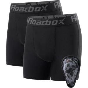 imageRoadbox Youth Boys Compression Shorts Kids Baseball Cup Underwear Football Boxer Briefs with Soft Protective Athletic Cup2 Pack Blackblack1 Cup