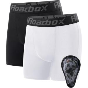 imageRoadbox Youth Boys Compression Shorts Kids Baseball Cup Underwear Football Boxer Briefs with Soft Protective Athletic Cup2 Pack Blackwhite1 Cup