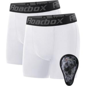 imageRoadbox Youth Boys Compression Shorts Kids Baseball Cup Underwear Football Boxer Briefs with Soft Protective Athletic Cup2 Pack Whitewhite1 Cup