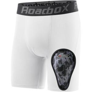 imageRoadbox Youth Boys Compression Shorts Kids Spandex Underwear with Protective Cup Athletic Base Layers for Baseball Football1pack White1 Cup