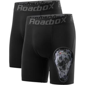 imageRoadbox Youth Boys Compression Shorts Kids Spandex Underwear with Protective Cup Athletic Base Layers for Baseball Football2pack Blackblack1 Cup