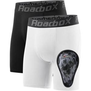 imageRoadbox Youth Boys Compression Shorts Kids Spandex Underwear with Protective Cup Athletic Base Layers for Baseball Football2pack Blackwhite1 Cup