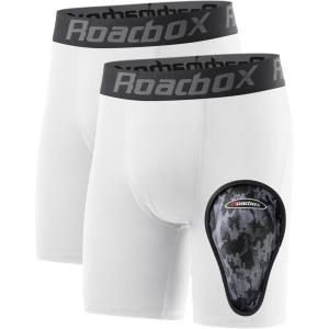 imageRoadbox Youth Boys Compression Shorts Kids Spandex Underwear with Protective Cup Athletic Base Layers for Baseball Football2pack Whitewhite1 Cup