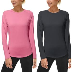 imageSizeL 2 Pack Womens Long Sleeve UV Sun Shirts UPF 50 Workout Swim Rash Guard Tops