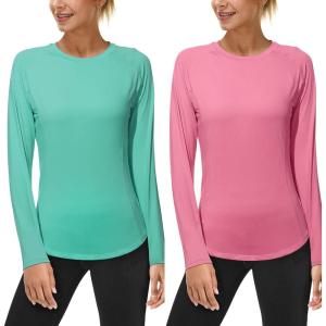 imageSizeM 2 Pack Womens Long Sleeve UV Sun Shirts UPF 50 Workout Swim Rash Guard Tops