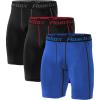 imageRoadbox Compression Shorts for Men 3 Pack Athletic Workout Underwear Running Gym Spandex Base Layer Boxer Briefs3 Pack Black  Blackred Stripe  Blue
